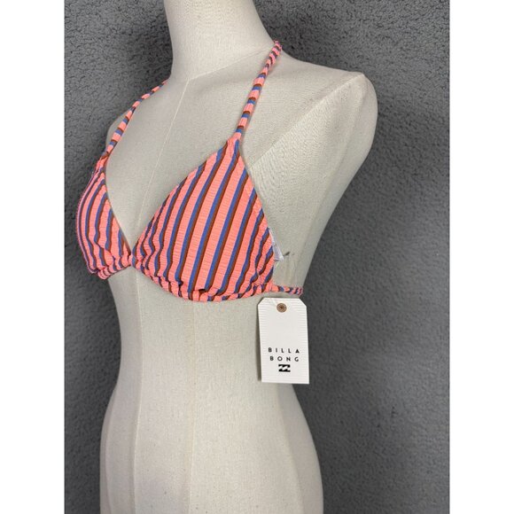 Billabong Striped "Hey Now" Bikini Top Coral/Blue Adjustable Ties Small NWT's - Picture 3 of 8